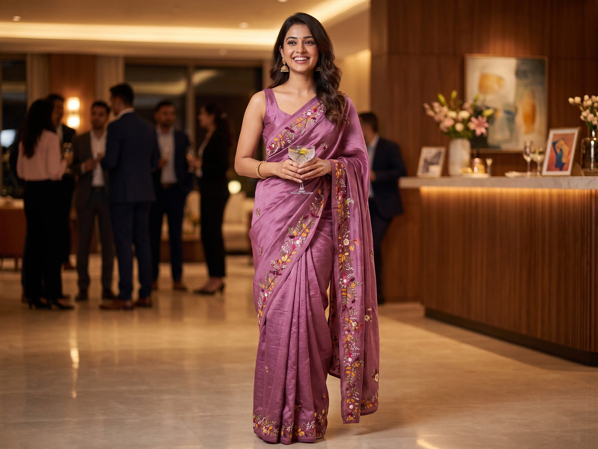 Hand embroidered pastel saree